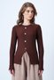 Women's Cinnamon Brown Crew Neck Slit Front Button Detail Ottoban Blouse Alc-X14345 - 3