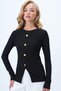 Women's Black Crew Neck Blouse with Front Slit and Button Detail by Ottoban ALC-X14345 - 5