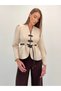 Avelina Belted Blazer with Belt Detail and Contrast Trims, Paired with Pants—Cream and Dark Brown Suit - 2