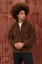 Men's Casual Zip-Up Collared Brown Fleece Sweatshirt with Polo Collar - 2