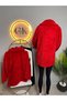 Women's Red Plush Jacket with Buttons and Pockets, Soft-Textured Look, Oversized Look, Teddy Cardigan - Sweatshirt Tunic - 6
