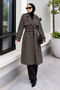 Double-Breasted Melton Coat with Collar Detail, TSD260378, Charcoal Grey - 3