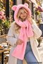 Women's Plush Scarf Beanie with Teddy Bear Print and Hood—Soft and Cozy Winter Scarf Beanie