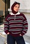 Half-Button Striped Polo Collar Sweater Tsd260380 Plum - 4