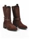 Coffee-Brown Suede Women's Western Zip-Up Boots with Fleece-Lined Design, Stylish Ankle Accessory Detail, and Heels 322234 - 4