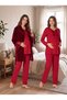 New Season Fuchsia Lace-Detailed, Easy-Breastfeeding Design, Long-Sleeved Postpartum and Maternity Velvet Robe Pajama Set - 4