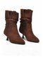 Coffee-Brown Suede Women's Stylish Heeled Boots with Fur-Lined Design and Ruched Detail for Heat Retention and Warmth 336630 - 4