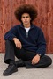 Men's Casual Navy Blue Fleece Sweatshirt with Zipper Collar and Polo Collar - 3