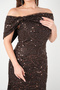 Beaded Lace Fabric Boat Neck Evening Dress - Brown - 4