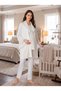 New Season Ecru Lace-With Sleeve Detail, Easy-Breastfeeding Design, Long-Sleeved Postpartum and Maternity Velvet Robe Pajama Set - 7