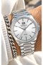 -STEEL-Date-Silver Steel Strap-Steel Case, White Dial-Men's Wristwatch + Bracelet