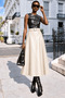 Women's High-Waisted Faux Leather Flared Midi Skirt - 2