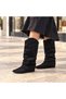 Women's Genuine Leather Suede Drape Boots - 2