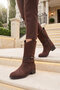 Coffee-Brown Suede Women's Western Zip-Up Boots with Fleece-Lined Design, Stylish Ankle Accessory Detail, and Heels 322234 - 2