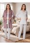 New Season Rose-Printed Lace-Detailed Easy-Breastfeeding Design Long-Sleeved Postpartum and Maternity Velvet Robe and Pajama Set - 2