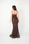 Lace Fabric Stone Detailed Halter Neck Evening Dress - Brown - 5
