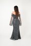 Full Beaded Fabric Boat Neck Evening Dress - Anthracite - 5