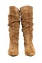 Genuine Suede Leather Women's Short-Heeled Tobacco-Colored Boots - ZB103 - 3