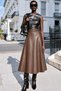 Women's High-Waisted Faux Leather Flared Midi Skirt - 3