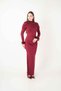 Sandy Fabric Dress with Otriş Detail on the Sleeves - Bordo - 3