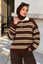 Half-Buttoned Striped Polo Collar Sweater TSD260380 Brown - 4