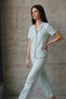 V-Neck Buttoned Casual Aqua Green Pajama Set - 5