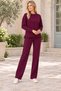 Women's Round-Neck, Long-Sleeve, Drop-Shoulder, Woven-Detail, Slit-and-Pocket, Stylish Casual Burgundy Sweatshirt and Pants Set - 7