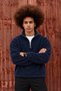 Men's Casual Navy Blue Fleece Sweatshirt with Zipper Collar and Polo Collar - 5