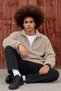 Men's Casual Beige Fleece Sweatshirt with Zipper Collar and Polo Collar - 3