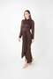 Top Lace Bottom Sandy Fabric Dress - Brown - 2