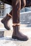 Women's Coffee-Colored Fleece-Lined, Non-Slip Sole, Cold-Resistant Zip-Up Boots - 2
