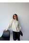 Women's Ecru Basic Crew Neck Oversized Knit Sweater - 2