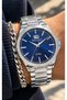-STEEL-Date-Silver Steel Strap-Steel Case, Navy Blue Dial-Men's Wristwatch + Bracelet