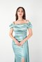 Satin Fabric Drawstring Shawl Detailed Evening Dress - Turquoise - 3