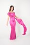 Satin Fabric Gathered Shawl Detailed Evening Dress - Fuchsia