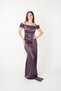 Satin Fabric Gathered Shawl Detailed Evening Dress - Patlican Purple