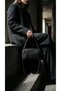 Black Plush Women's Shoulder Bag and Clutch Bag, 18x12 cm, Chain Strap, Soft-Textured Mini Bag GEN01 - 3