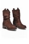 Women's Coffee-Colored Suede Western Boots with Fleece-Lined, Ruched Detail, Women's Heeled Boots 667309 - 4
