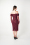 Full Beaded Fabric Satin Degaje Collar Pencil Dress - Bordo - 4