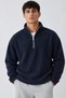 Men's Oversized Navy Blue Fleece with Half-Zip and Long Sleeves