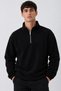 Men's Oversized Long-Sleeve Black Fleece with Half-Zip