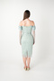 Full Beaded Fabric Satin Degaje Collar Pencil Dress - Mint Green - 4