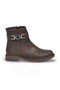 Coffee Emerald Buckle Detail Leather Boots with Fleece-Lined Insulation 636203