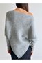 Asymmetrical Cut Boat Neck Ribbed Stylish Sweater - 7