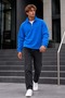 Men's Zip-Up Mock Neck Fleece-Lined Blue Sweatshirt - 3