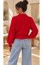 Women's Polo Collar Puff-Sleeve Corded Fabric Knit Sweater 8756Sw - 4