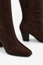 Women's Suede Coffee-Colored Square-Toe Knee-High Boots with Center Seam Detail - 6