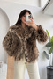 Brown Faux Fur Jacket with Shawl Collar and Leopard Print