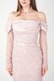 Full Beaded Fabric Satin Degaje Collar Pencil Dress - Pudra - 4