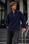 Men's Zip-Up Mock Neck Navy Blue Fleece Sweatshirt